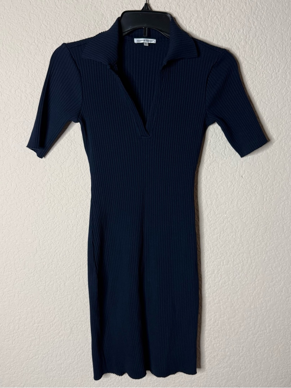 Cotton Citizen Ibiza Short Sleeve Polo Dress in Navy Blue Size Medium